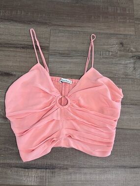 Abercrombie & Fitch Coral Pink Ruched Ring-Front Spaghetti Strap Crop Top